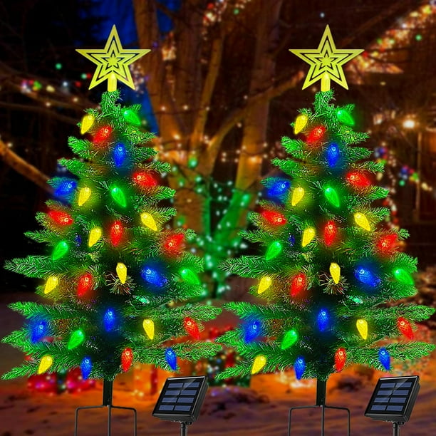 Árbol de Navidad solar Ohwewant de 3.6 pies con 100 LED, 8 modos, paquete de 2
