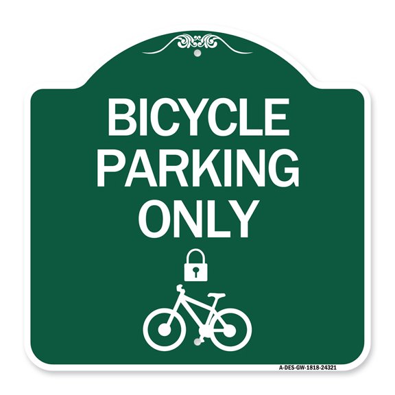 SignMission A-DES-GW-1818-24321 18 x 18 in. Designer Series Sign - Bicycle Parking Only with Cycle & Lock Symbol, Green & White