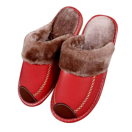 

The Alpha Slippers Plush Lining PU Leather Upper Unisex Men Women Warm Slippers
