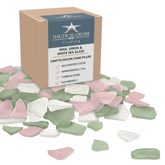 Sea Glass | Green Pink & White | 11oz Sea Glass for Decor & Craft
