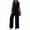 *Navy, variant on VBVC Women's 2 Piece Cotton-Linen Outfit Set,Notch Neck Tank Top and Wide Leg Pants For Women,Ladies Button Trim Loungewear with Pockets,Black,S-2XL