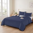 thumbnail image 2 of Queen Quilt Set 90''x96'', Pure Dark Blue Lightweight Summer Bedspread Coverlet Set with 2 Pillow Shams, Simple Solid Color Breathable All Season Quilt Bedding for Bedroom/Guest Room, 2 of 9