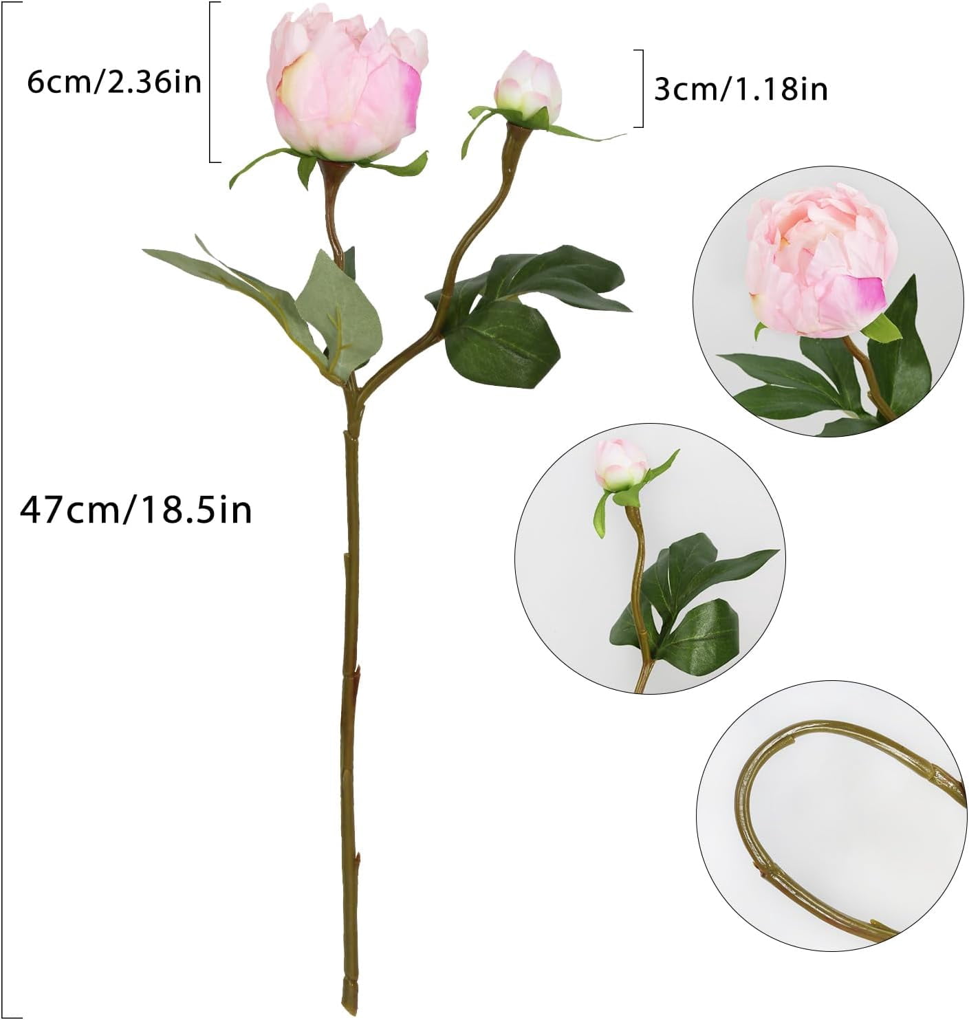 Pink Peonies Artificial Flowers Fake Peonies Pink Silk Flowers with Stems for Wedding Decoration Bride Bouquet Faux Flowers Pink Crafts Floral Arrangement (Pink)