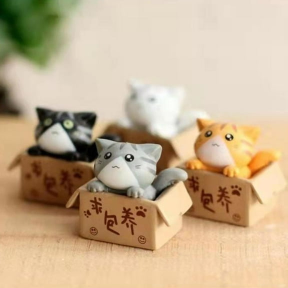 SASABAXI 4Pcs Kitten Figurine Cat Statue Style White Yellow Gray Black Colors Home Decor Item