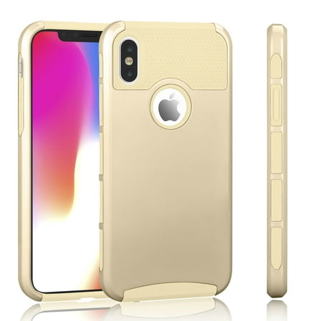 iPhone X Case, iPhone X Sturdy Case For Girls, Tekcoo [TDuke] iPhone 10 Protective Cases [Champagne Gold] Shock Absorbing Hard Defender Glossy Finish Cover [Scratch Proof] Plastic Shell & TPU