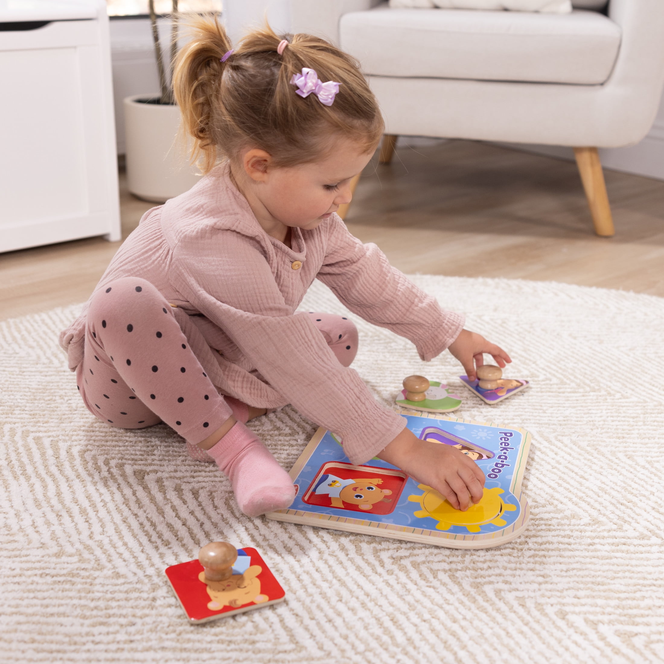 Melissa & Doug® Ms. Rachel™ Wooden Peek-a-Boo Jumbo Peg Puzzle, 4-Piece with Mirror, Toddler Toys Ages 1+ Years