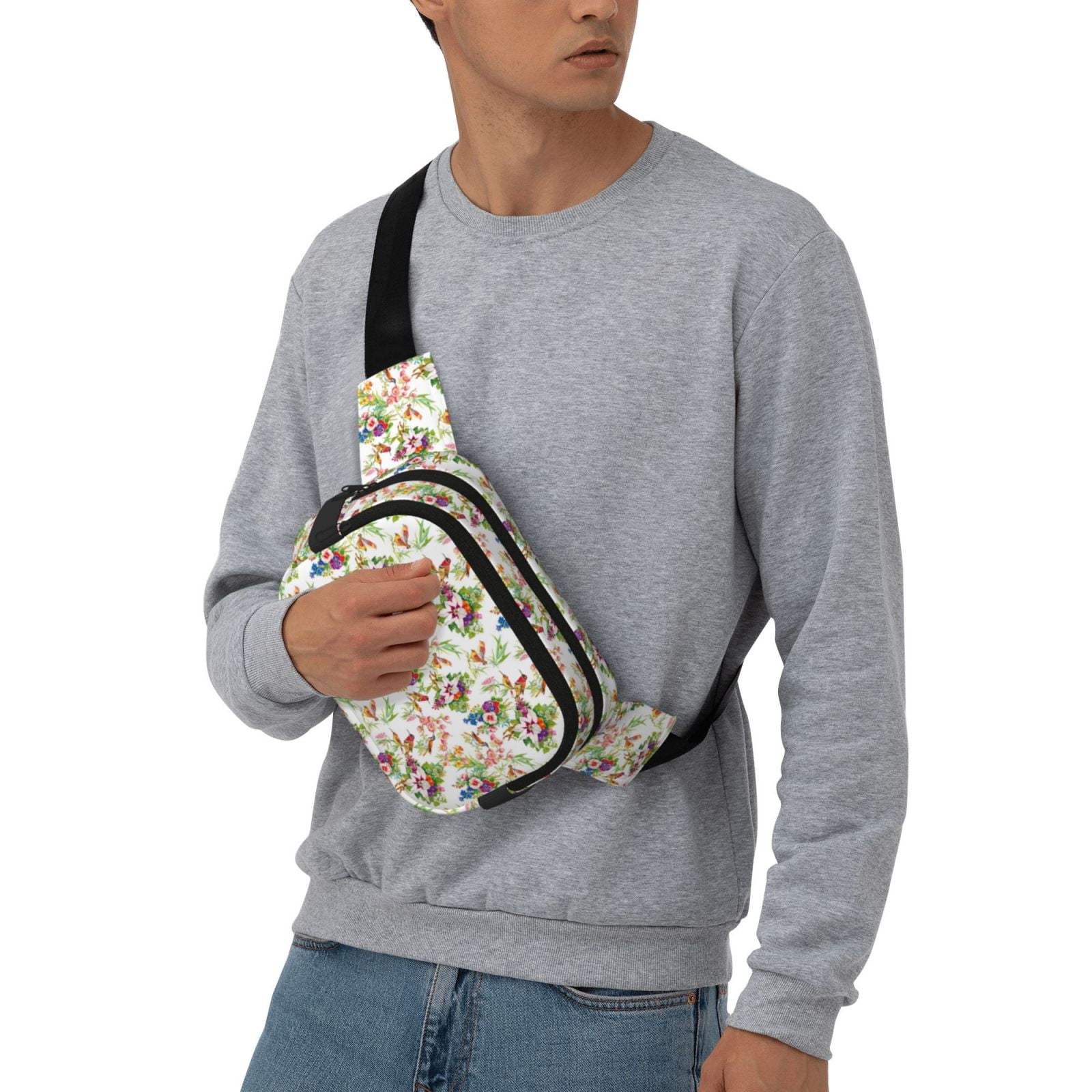 Picia Birds And Flowers Print Square Double-Layer Waist Bag Mini Adjustable Waist Belt Bag Exercise Running Travel Hiking