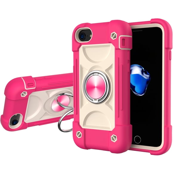 Drop Proof Case for iPhone 6/ iPhone 6S (4.7 inch), Allytech 360°Metal Rotating Ring Holder Kickstand Built-in Magnetic Car Mount Heavy Duty Hard PC Soft Silicone Shockproof Case, Hot Pink