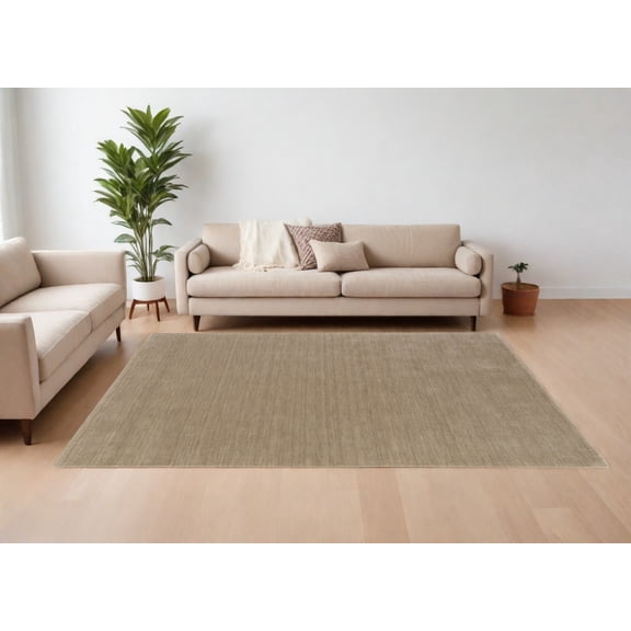 8' X 11' Tan Wool Hand Woven Area Rug