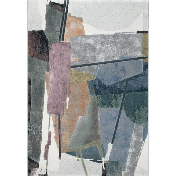 Essentials Abstract Orange Sage Blue Gray Ivory and Mauve Olefin Area Rug