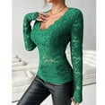 thumbnail image 6 of JGNGSHN Women's Dressy Floral Lace Tops Long Sleeve V Neck Shirt See Through Slim Fit Blouse, 6 of 7