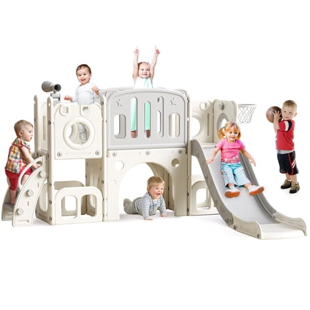 8 in 1 Toddler Slide Set Kids Slide for Toddlers Toddler Climber Slide PlaySet with Basketball Hoop Outdoor Indoor Playground for Toddlers Upgraded