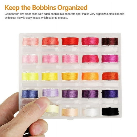 50pcs Bobbins and Sewing Thread, Pre-Wound Thread with Box, Basic Sewing Supplies Kit for Beginner Daily Use Fit for Brother Babylock, Janome, Elna, Singer (Assorted Colors)