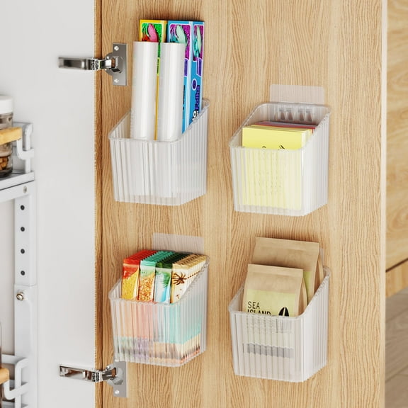 NiHome 4-Pack Plastic Wall Mount Storage Caddy for RV/Camper Storage and Organization, Self Adhesive Cabinet Door Organizer for Bathroom/Kitchen, Camper Must Haves & Small Item Organization