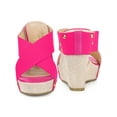 thumbnail image 5 of BLISSFUL STEP Women's Shoes Platform Wedge Cross Strap Studs Fabric Upper Open Toe Heels Sandals  Hot Pink 6, 5 of 6