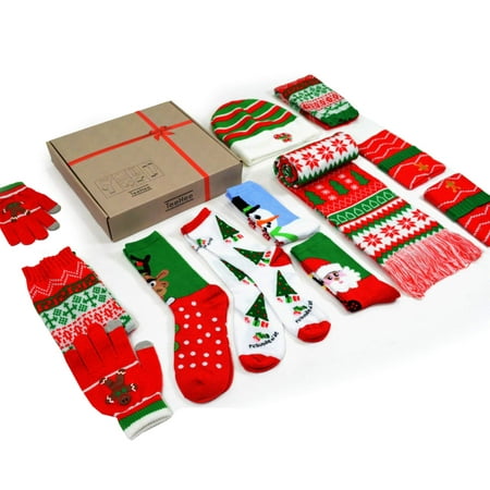 TeeHee Christmas Holiday Gift Set for Women 9-Items include Socks, Beanies, Scarf, Glove (Christmas-A)