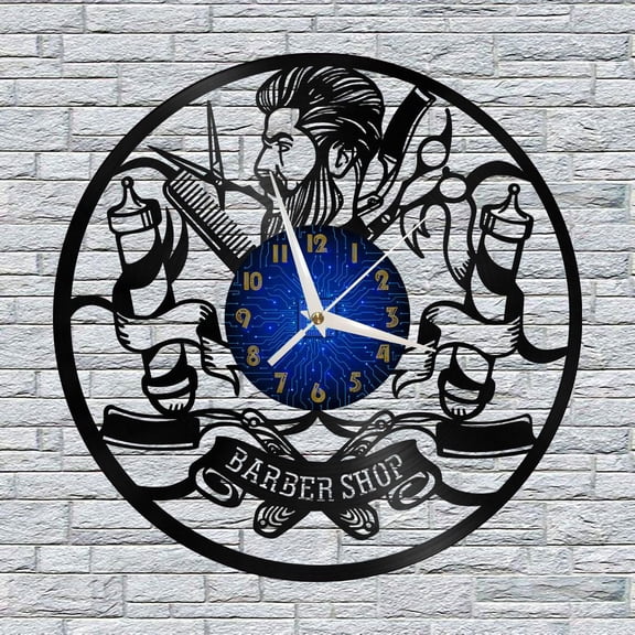 Barber Shop Professional Hair Stylist 12 Inch Vinyl Record Wall Clock - Silent, Creative, and Unique Clock for Living Room, Entryway, or Bedroom Decor - Perfect Gift Idea(12 inchs B without LED)
