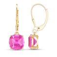 thumbnail image 3 of Rosec Jewels Cushion Cut Lab Created Pink Sapphire Solitaire Drop Earrings for Women (8 mm), 10K Yellow Gold, 3 of 6