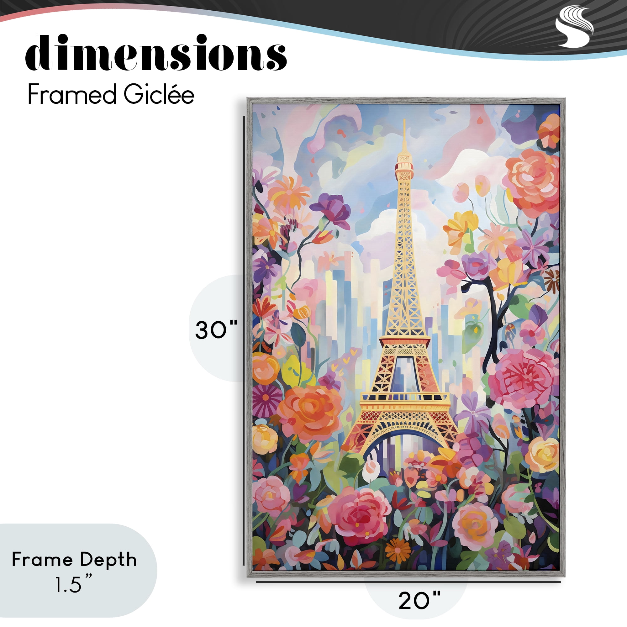 Stupell Industries Eiffel Tower Surrounded By Florals Gray Framed Giclee Art, design by Creative Studio