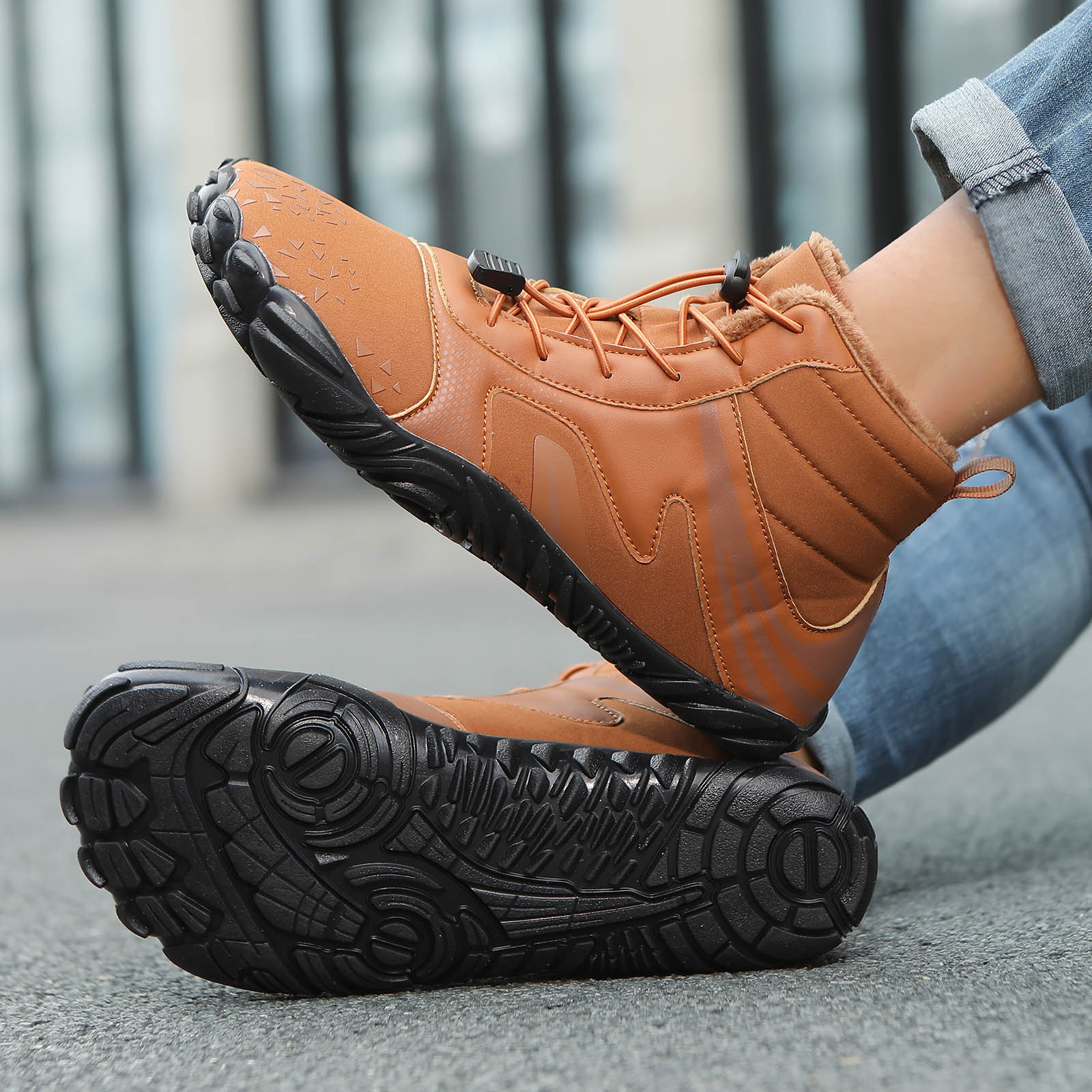 Modisza Mens Womens Barefoot Snow Boots Minimalist Zero Drop Winter Shoes Fleece Lined Ankle Sneakers for Hiking Walking Outdoor
