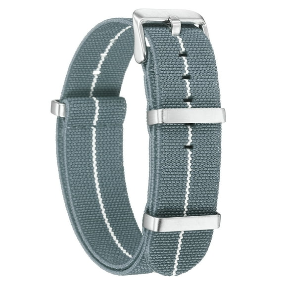 Uxcell Elastic Nylon Watch Band 20mm One-Piece French Watch Strap Waterproof Replacement Wristwatch Strap with Silver Buckle for Men Women, Grey/White