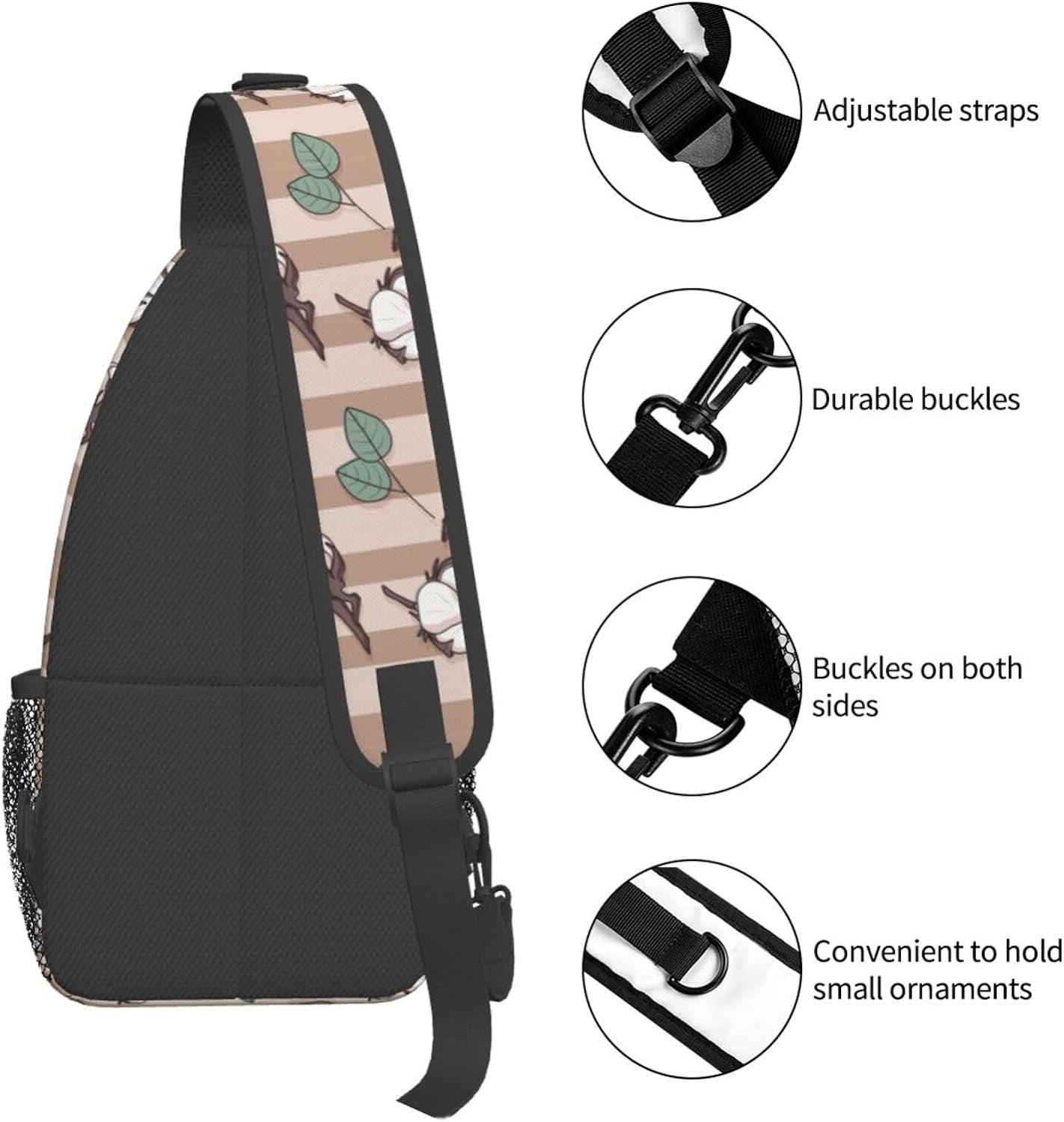 Cartoon Cotton Flower Pattern Sling Bag Crossbody Hiking Travel Chest Bags Backpack Shoulder Daypack for Women Men