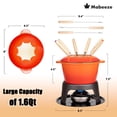 thumbnail image 3 of Juego de fondue de hierro fundido Mabeeze para queso, chocolate o carne: incluye olla esmaltada de 1,6 cuartos, 6 tenedores para fondue, quemador, soporte, base y guantes., 3 of 5