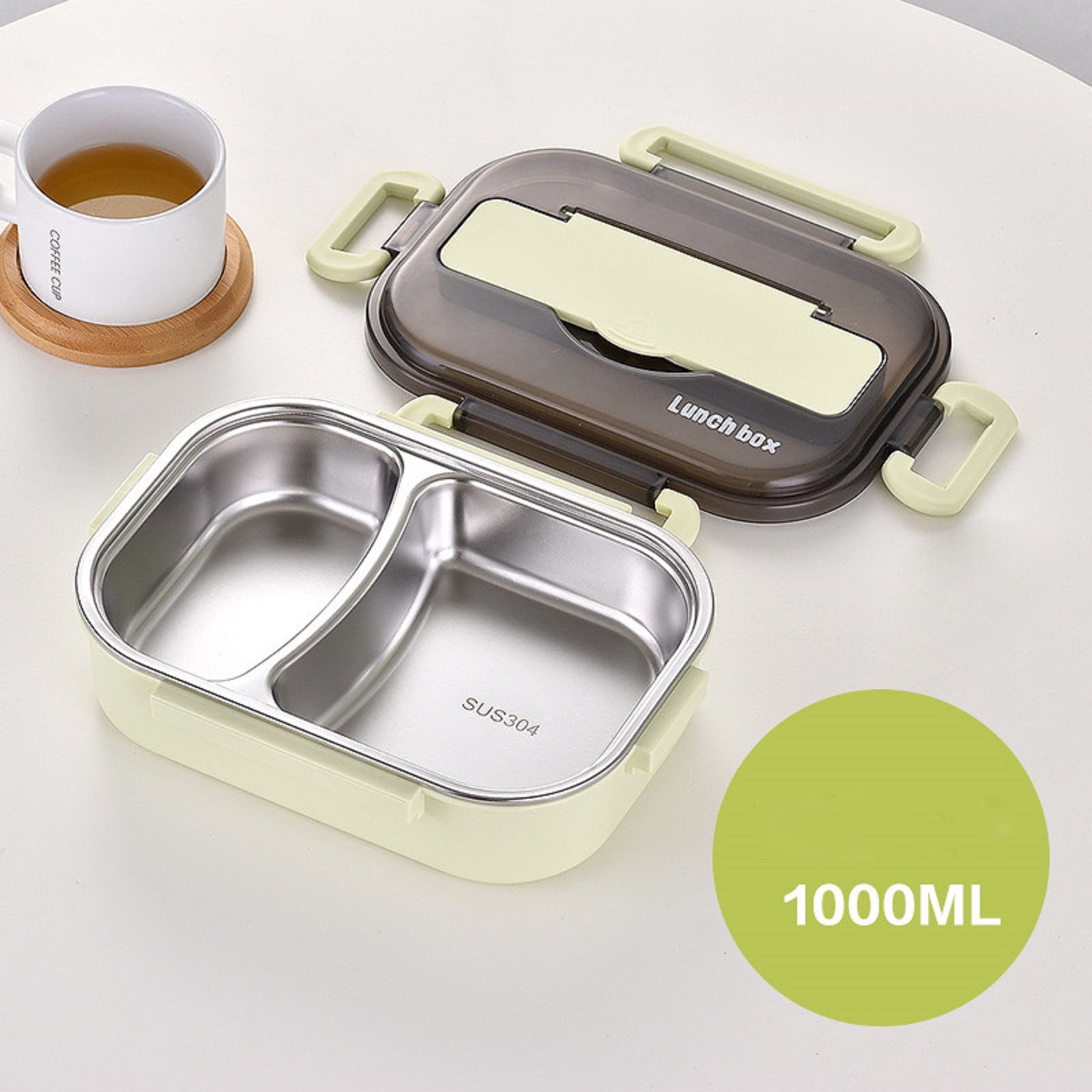 JoyHoop Insulated Bento Lunch Box, 2-Layer Portable Container for Picnic and Camping, BPA-Free Plastic, Green, 9.06 x 8.66 x 4.72 Inches