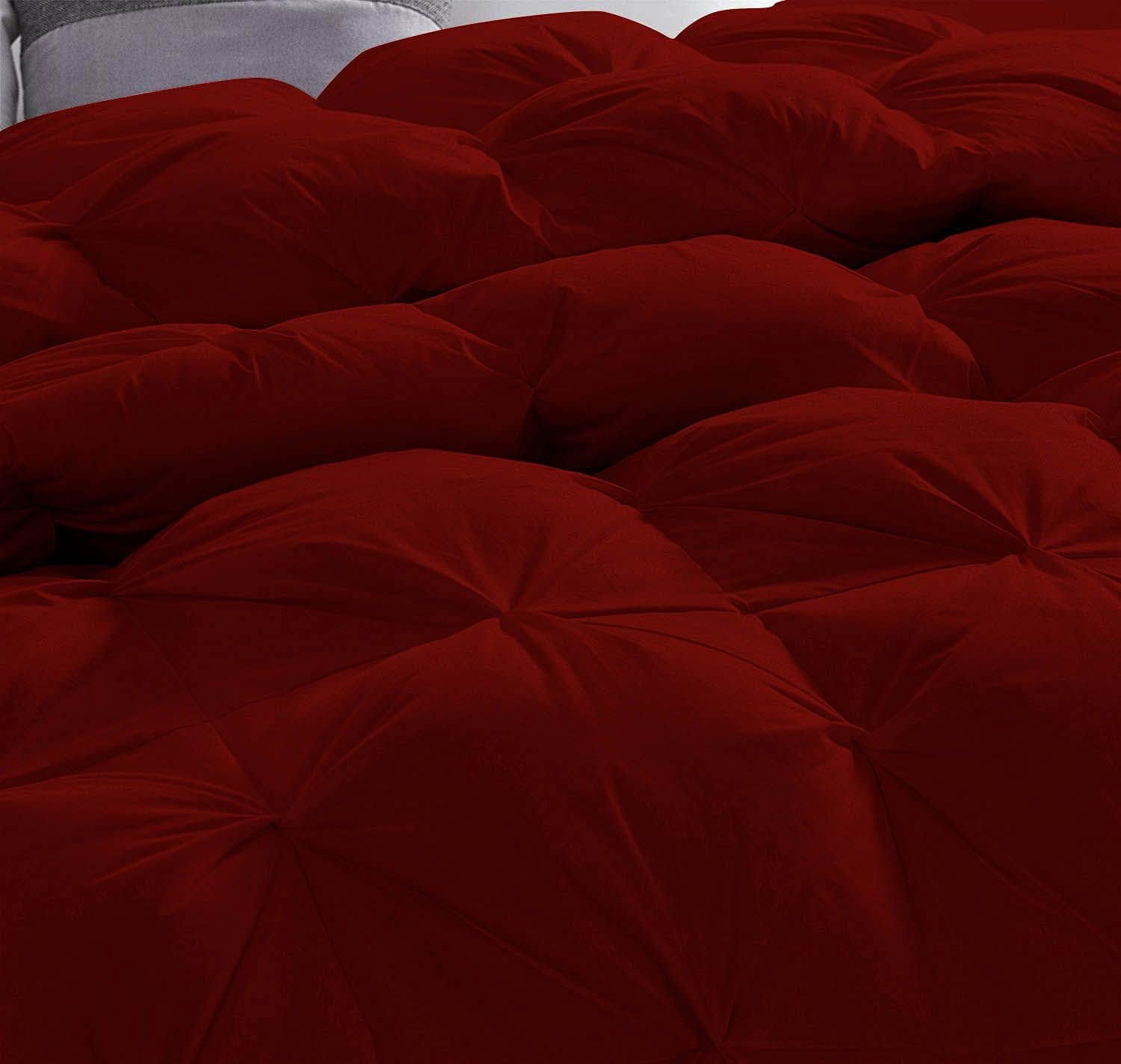 D.N.G. BEDDINGS Luxurious 3 Piece Pom Pom Pinch Pleated Comforter Set, 800 Thread Count, 100% Egyptian Cotton, White Vintage Pom-Pom Fringe (Oversized Super King Size Solid Burgundy Color)