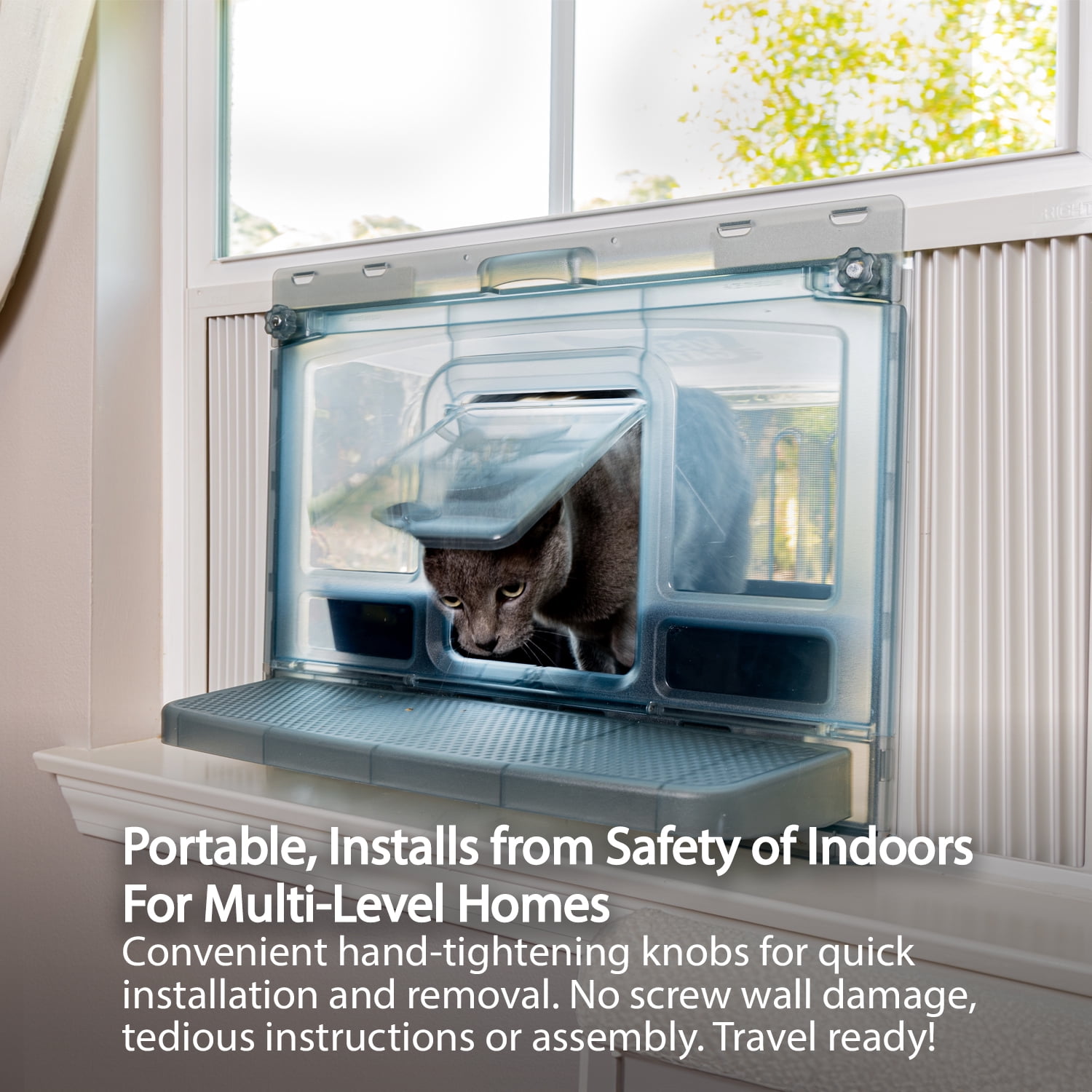 VistaBella LX Window Catio, Perch & Litter Box – Luxury Outdoor Enclosure for Indoor Cats, Odor-Reducing Litter Pan at Window Height, All-Weather Use, Portable Design, 2-Year Replacement, Made in USA