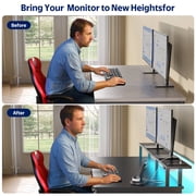 Greenstell 55 inch Computer Desk with Monitor Shelf, LED Lights, Power Outlets & 5 Storage Drawer, Home Office Desk, Black