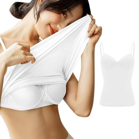 JULMCOMO White Shelf Bra Tank Tops for Women Camisole Adjustable Spaghetti Strap Tank Tops Workout Plus Size Padded Undershirts S