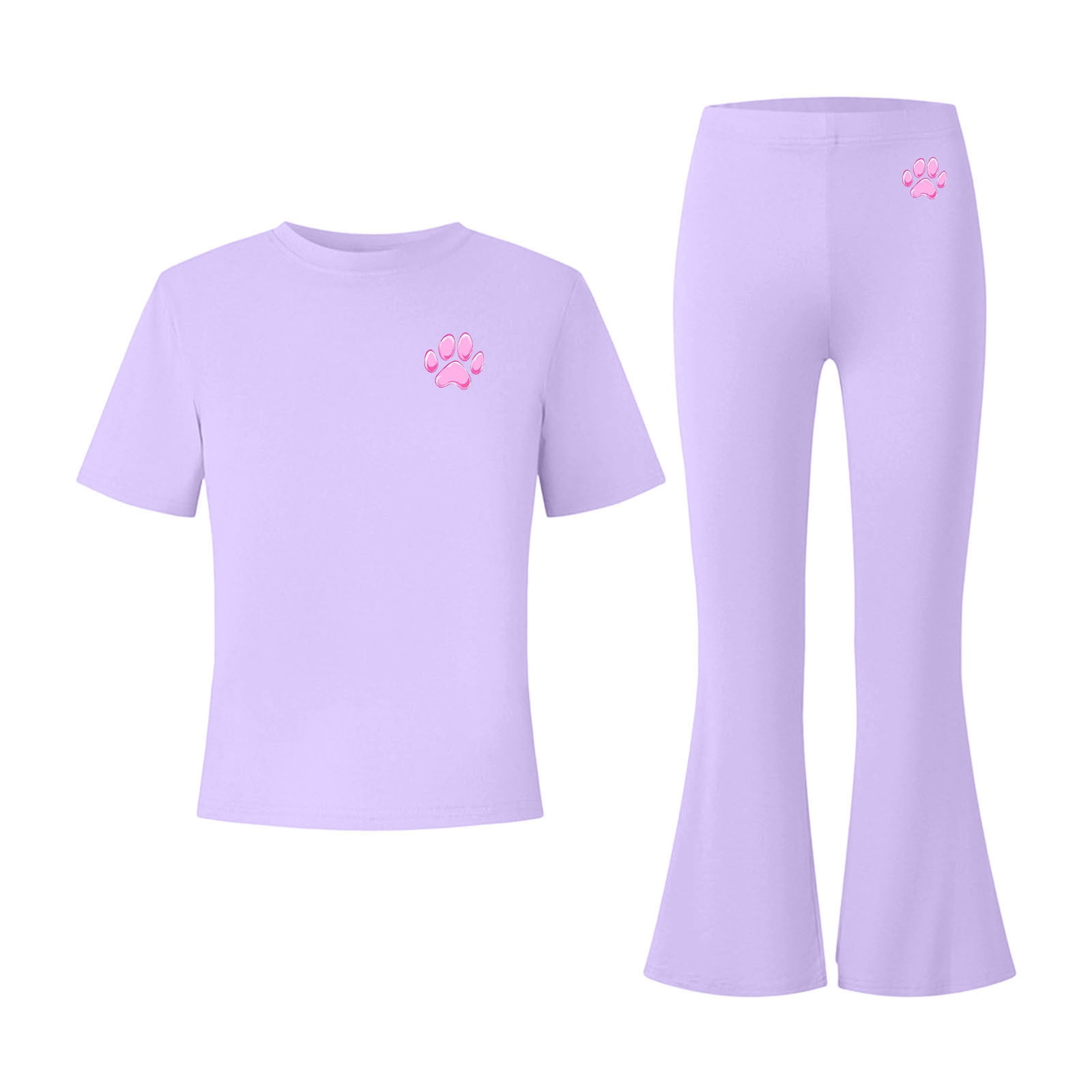 Fnooota Girls Outfit Sets Short Sleeve, 2 Piece School Summer Girls Clothing Sets Purple Size 6