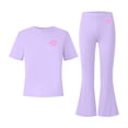 thumbnail image 4 of Mifsaly Girls 2-Piece Casual Clothing Sets Sweet Animal Paw Print Short Sleeve Crewneck Top and Bell Bottoms Pant Outfit Cotton Blend Soft Playwear Apparel, 4 of 6