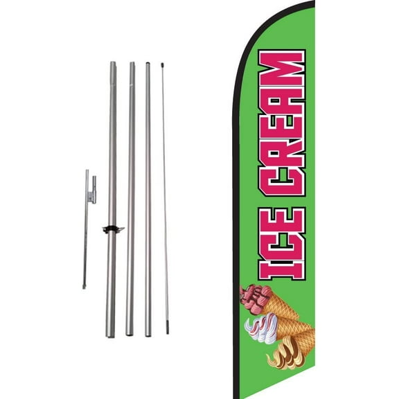 Ice Cream Feather Flag Kit w/Ground Spike, Green Outdoor Advertising Swooper Flag Sign by Feather Flag Nation