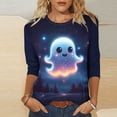 thumbnail image 4 of sdhkgrrt Women Plus Size Halloween Graphic Tops 3/4 Sleeve Round Neck Ghost Print Pullover Cute Casual Tunic Shirt Fall Autumn Outfits Clothes, Navy S, 4 of 5