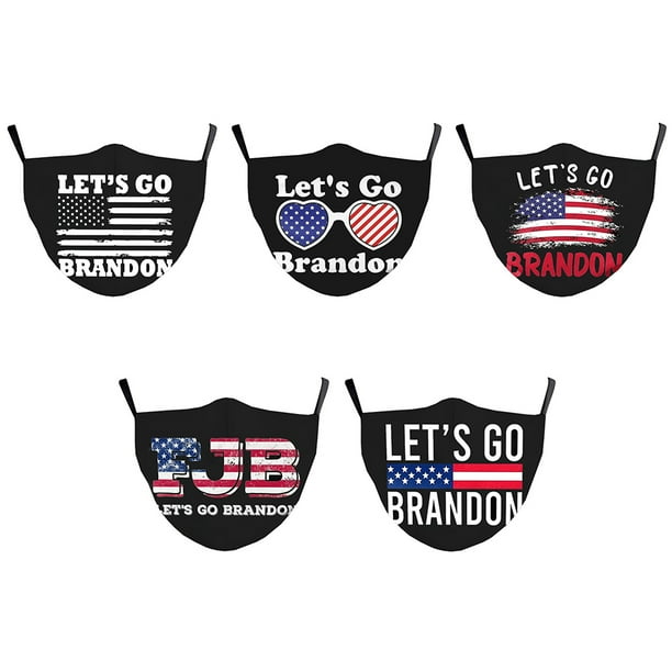 5 fundas para la cara Let's Go Brandon, reutilizables, lavables, de tela para adultos, transpirables, 3 capas, estilos aleatorios, a prueba de polvo, con trabilla ajustable para las orejas