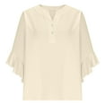 thumbnail image 5 of Tumotour Summer Tops For Women V Neck Tops Dressy Button Casual 3/4 Tiered Lace Bell Sleeve Work Blouses Solid-Color Loose Shirts Solid Color Cute Tshirts, 5 of 6