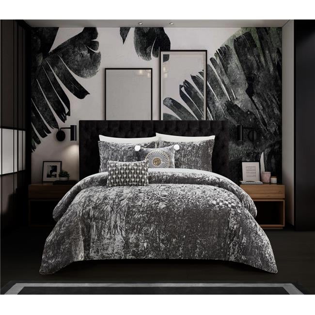 Chic Home BCS20673-US Julianna Comforter Queen Set with Crinkle Crushed Velvet Bedding - Decorative Pillow Shams Grey - 5 Piece