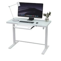 Rise Up Glass Electric Standing Desk 23.7x 45.3” glass desktop adjustable height 27-46.3” sit stand-up ergonomic office computer workstation memory usb c charging ports outlets easy assembly white