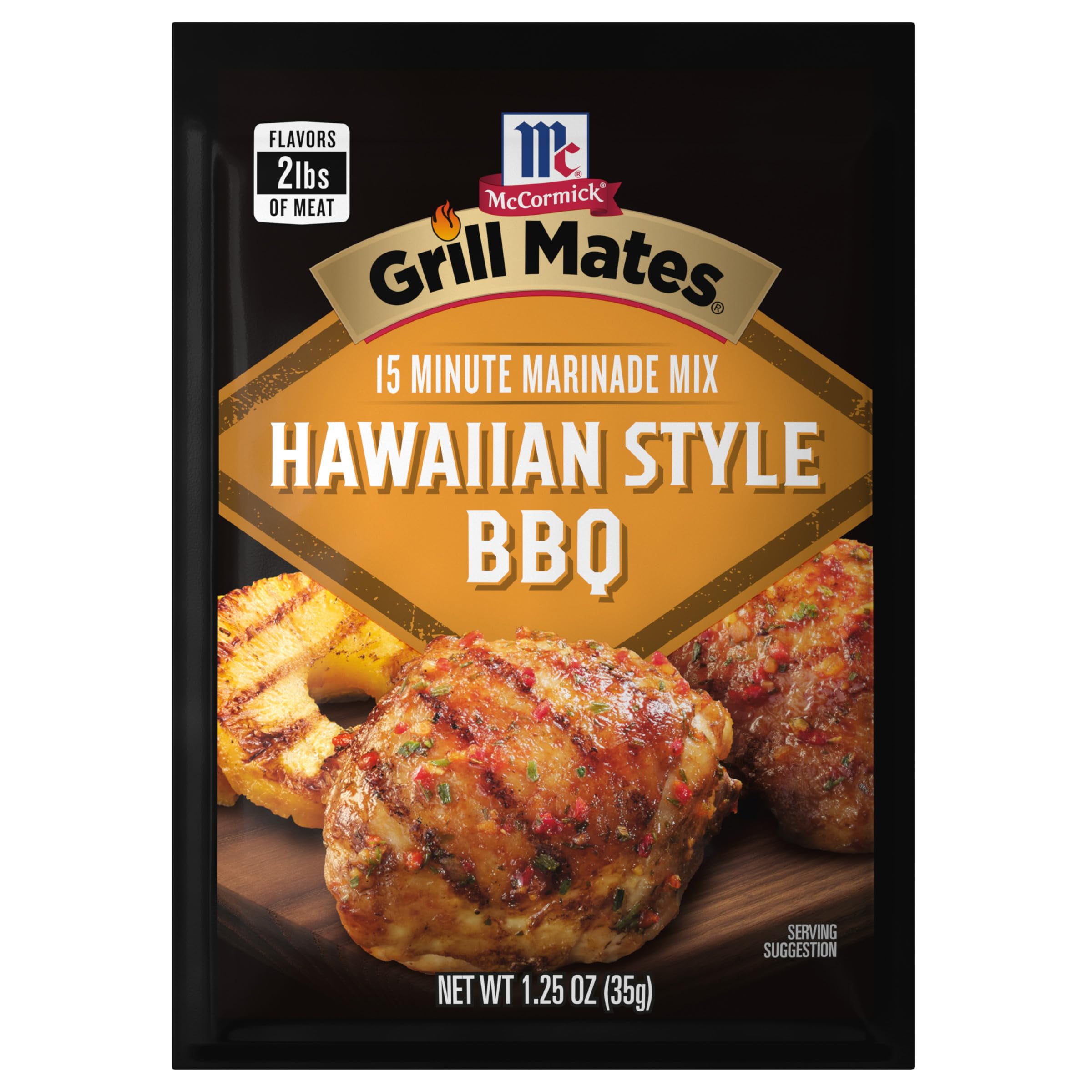 McCormick Grill Mates FEV6&nbsp;Marinade Mix, Hawaiian Style BBQ, Tropical Hawaiian-Inspired, 15 Minute Marinade for Chicken, Pork, and Seafood, 1.25 oz (Pack of 12)