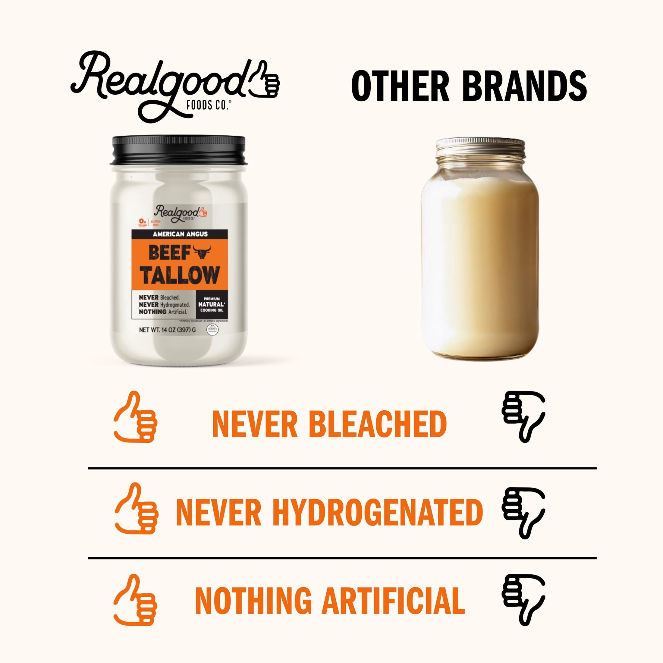 Real Good Foods Co. American Angus Beef Tallow Oil, 14oz Glass Jar