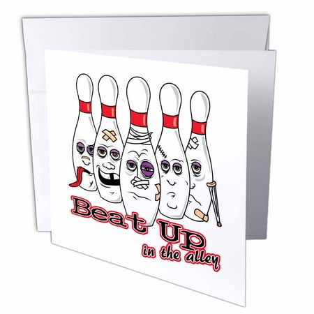 3dRose Beat Up In The Alley Bowling Pins Sports Design Humor, Greeting Cards, 6 x 6 inches, set of 12
