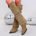 thumbnail image 5 of Xfvqtps Slouchy Knee High Boots for Women Fold over Low Kitten Heel Pointed Toe Buckle Strap Suede Tall Boots, 5 of 9