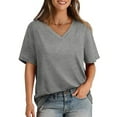 thumbnail image 2 of TEMOFON Women T Shirts Summer Casual Short Sleeves Tops Comfy V Neck Gray Shirts Loose Tunic Tops for Women Size L, 2 of 5
