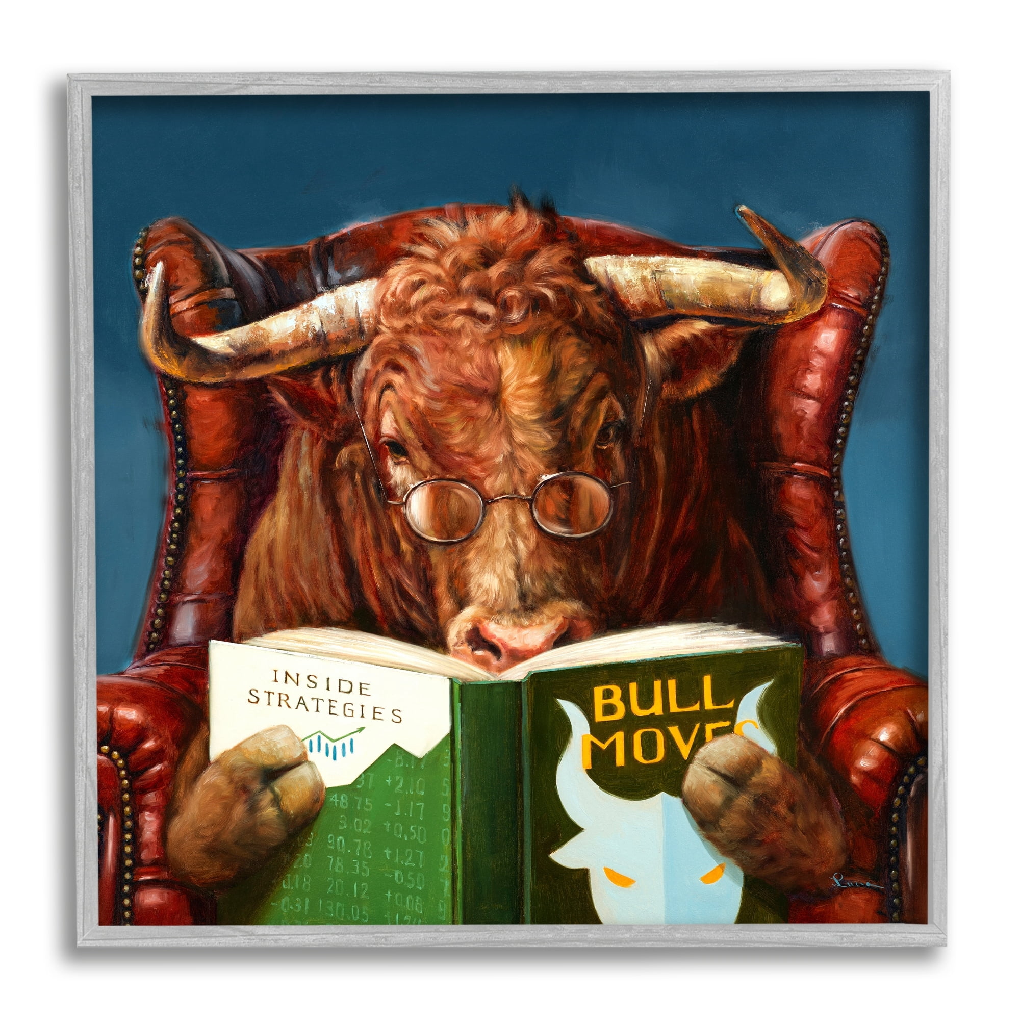 Stupell Industries Reading Longhorn Bull Red Sofa Animal Farm Literature,17 x 17, Design by Lucia Heffernan