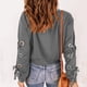 thumbnail image 2 of Jersey de mujer Camisa corta con cordones Manga larga Cuello redondo Hombro caído Túnica suelta de otoño para otoño Primavera Gris S, 2 of 5