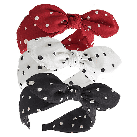 3 Pack Polka Dot Bow Headbands Cute Halloween Headbands 50s Costume Retro Party Hair Accessories for women and girls