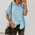 thumbnail image 3 of Luogg Spring/Summer Women's Relaxed Fit Pure Color Denim Shirt With & Short Sleeves Women Shirts, 3 of 5