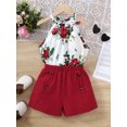 thumbnail image 4 of Mikrdoo Kid Girls Clothes 8Y,9Y,10Y,11-12Y Big Girls Rose Print Halter Summer Sleeveless Tops Elastic Fashion Shorts 2Pcs Outfits 11-12 Years Red, 4 of 10
